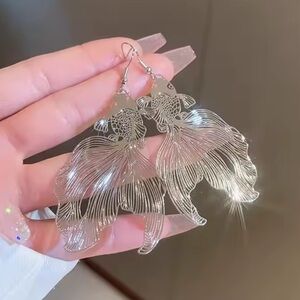Free People feather light filigree silver Koi Fish Earrings